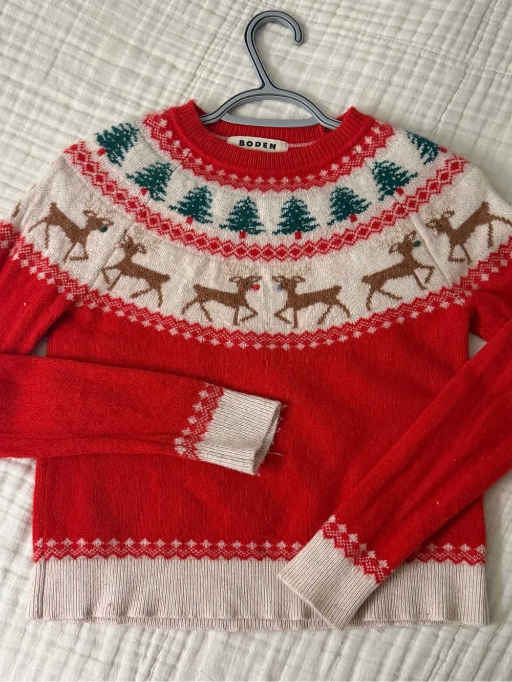 Boden Red Fair Isle Reindeer Crewneck Sweater